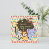 明るい虹のシェブロン動物園の動物の赤ちゃんシャワー 招待状 (スタンド正面)