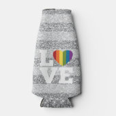 明るい虹のハートシルバーグリッター ボトルクーラー (正面)