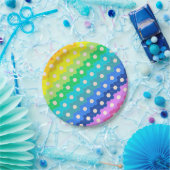 明るい虹の幾何学的な六角形の花のパターン ペーパープレート (パーティー)