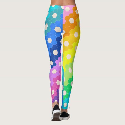 明るい虹の幾何学的な六角形の花のパターン レギンス (裏面)