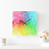 明るい虹の抽象芸術渦巻形のパターン（の模様が）ある スクエア壁時計 (ホーム)