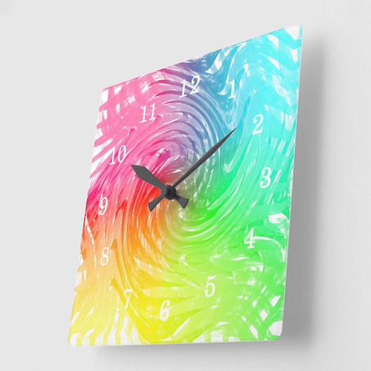 明るい虹の抽象芸術渦巻形のパターン（の模様が）ある スクエア壁時計 (傾斜)