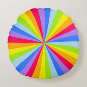 明るい虹の放射状の丸い枕 ラウンドクッション (正面)