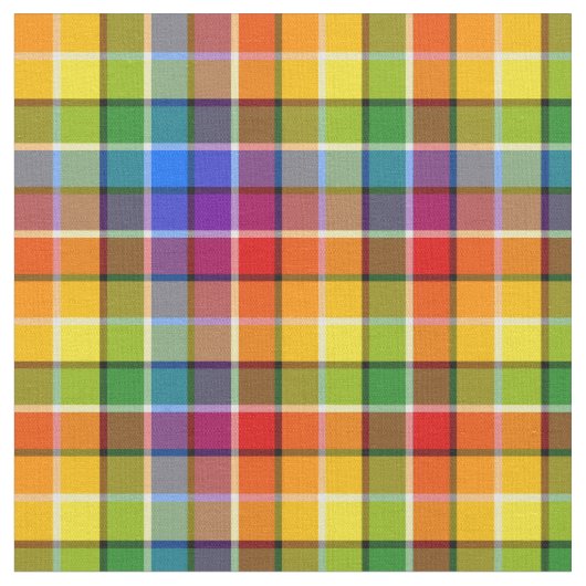 明るい虹の格子模様 ファブリック (クローズアップ)
