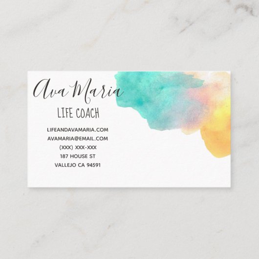 明るい虹の水彩画のしぶきの名刺 名刺 (裏面)