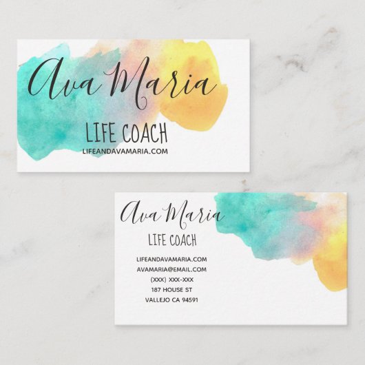 明るい虹の水彩画のしぶきの名刺 名刺 (正面/裏面)