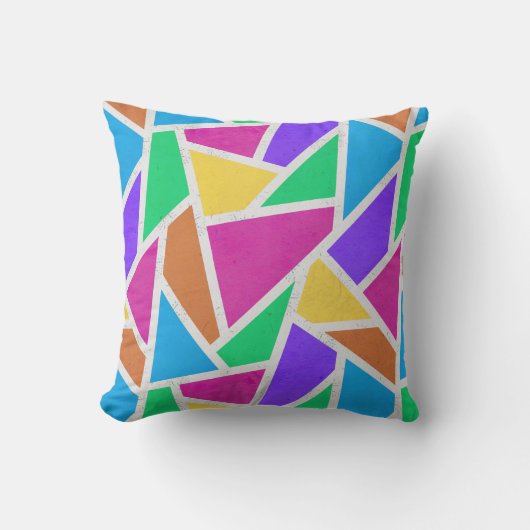 明るい虹の色モザイク クッション (正面)