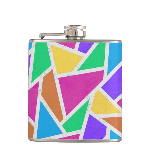 明るい虹の色モザイク フラスク (正面)