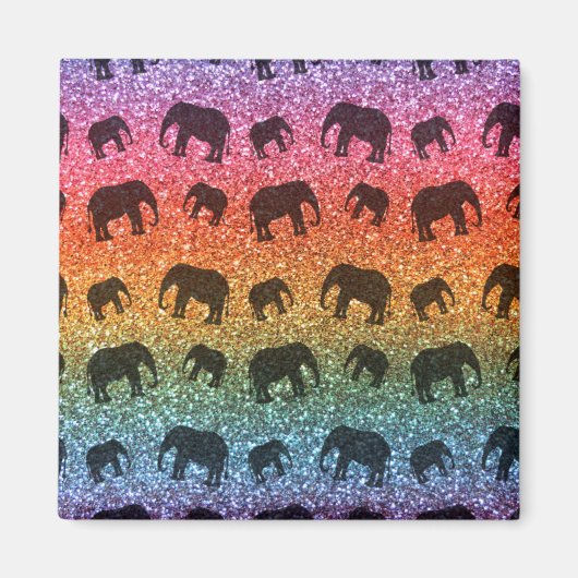 明るい虹の象のグリッターパターン マグネット (正面)