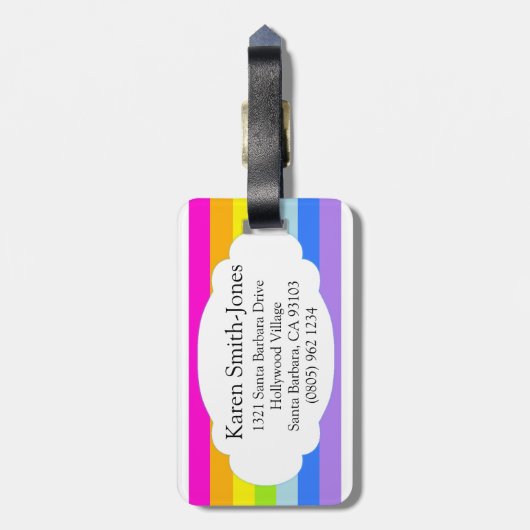 明るい虹の雲ピンクのラゲージタグに命名 ラゲッジタグ (裏面縦)