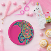 明るい虹ピンクのペイズリー ペーパープレート (パーティー)