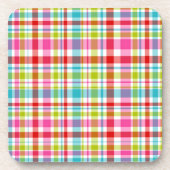 明るい虹色のチェック柄 コースター (正面)
