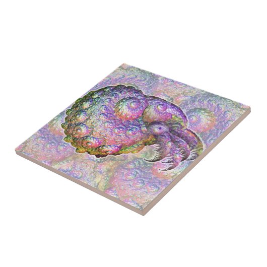 明るい虹色のフラクタルのオウムガイの合成物の芸術 タイル (側面)