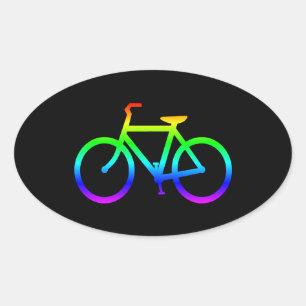 明るい虹色の自転車 楕円形シール