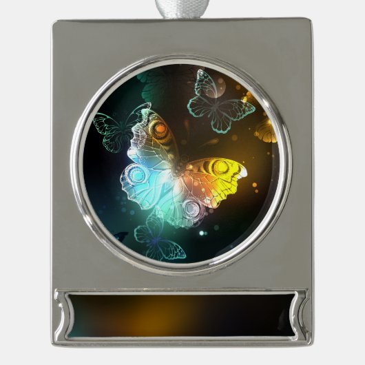 明るい蝶と夜の蝶 シルバープレートバナーオーナメント (正面)