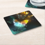 明るい蝶と夜の蝶 スクエアペーパーコースター (アングル)