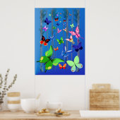 明るい蝶と森のポスター ポスター (キッチン)