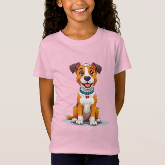 明るい表情の明るい漫画スタイル犬 Tシャツ (正面)