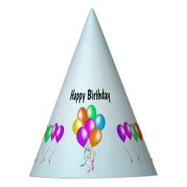 明るい誕生日バルーン色々青 パーティーハット