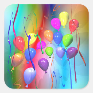明るい誕生日バルーン スクエアシール