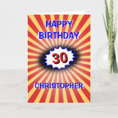 明るい誕生日名前をカスタムすると年齢レトロ カード (正面)