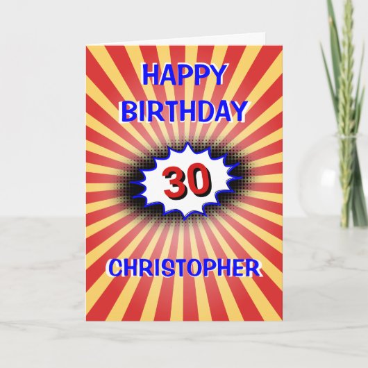 明るい誕生日名前をカスタムすると年齢レトロ カード (正面)