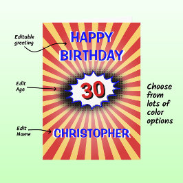 明るい誕生日名前をカスタムすると年齢レトロ カード