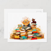 明るい読顔の本の老婦人 シーズンポストカード (正面/裏面)