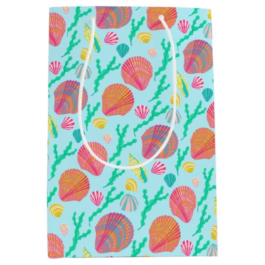 明るい貝殻と海苔の模様 ミディアムペーパーバッグ (正面)