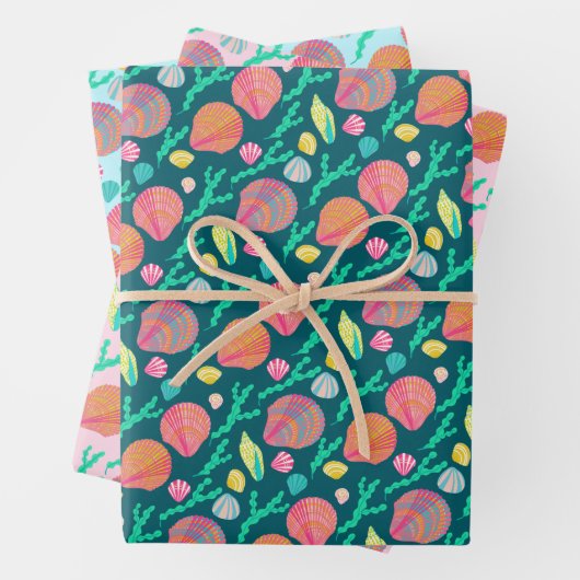 明るい貝殻と海苔の模様 ラッピングペーパーシート (インサイチュ)