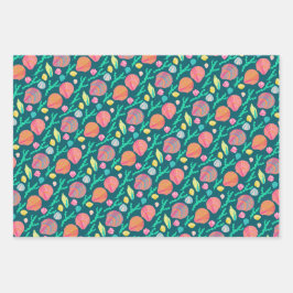 明るい貝殻と海苔の模様 ラッピングペーパーシート