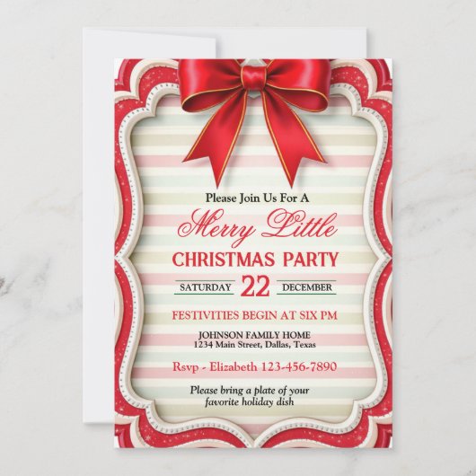 明るい赤いクリスマスパーティー 招待状 (正面)