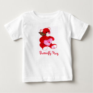 明るい赤いテディベア、蝶、LOVE tシャツ! ベビーTシャツ