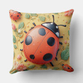 明るい赤いテントウムシ休息 クッション (裏面)