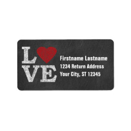 明るい赤いハートで愛 – Chalkboard ラベル