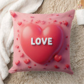 明るい赤いハートと'Love'文字 クッション (ブランケット)