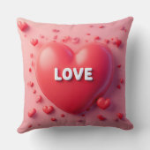 明るい赤いハートと'Love'文字 クッション (裏面)