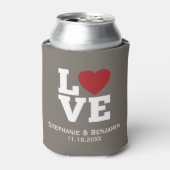 明るい赤いハートパーソナライズされた結婚の 缶クーラー (缶正面)