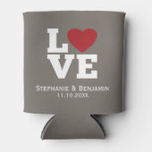 明るい赤いハートパーソナライズされた結婚の 缶クーラー (正面)