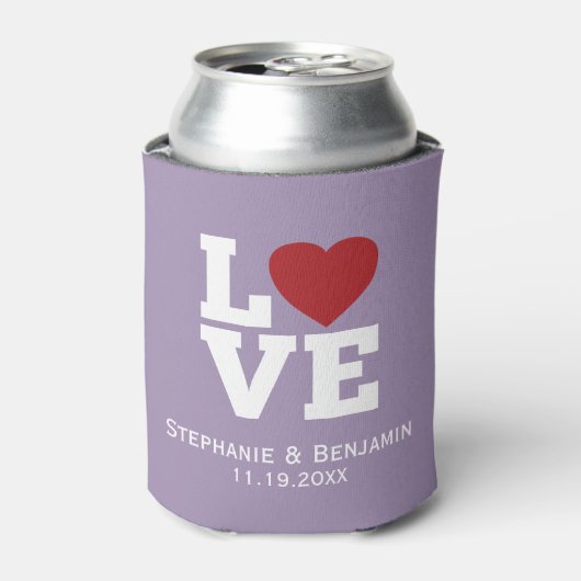明るい赤いハートパーソナライズされた結婚の 缶クーラー (缶正面)