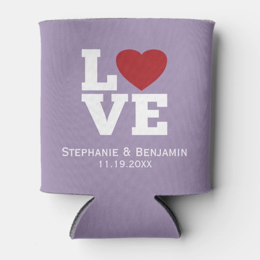 明るい赤いハートパーソナライズされた結婚の 缶クーラー (正面)