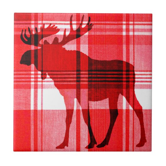 明るい赤い格子模様の素朴なセラミックタイル タイル (正面)