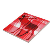 明るい赤い格子模様の素朴なセラミックタイル タイル (側面)