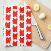 明るい赤い猫 – ひねり疑問に思で目を大きく見開く キッチンタオル (四つ折り)