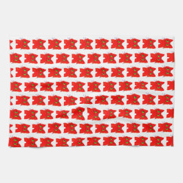 明るい赤い猫 – ひねり疑問に思で目を大きく見開く キッチンタオル