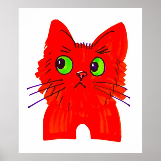明るい赤い猫 – ひねり疑問に思で目を大きく見開く ポスター (正面)