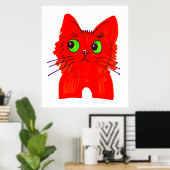 明るい赤い猫 – ひねり疑問に思で目を大きく見開く ポスター (ホームオフィス)