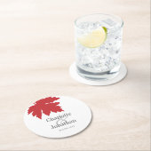 明るい赤い秋のメープル結婚リーフの婚約 ラウンドペーパーコースター (インサイチュ)