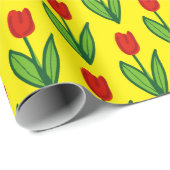 明るい赤お洒落いチューリップの花カスタム黄色 ラッピングペーパー (ロールコーナー)