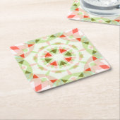 明るい赤かわいい緑のピンクの星女の子の赤ちゃんシャワー スクエアペーパーコースター (アングル)